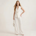 Elegant damedress med vest og rette bukser – ermeløs, skreddersydd sett i to deler-Outfit Sets-Kremfarget-S-Maubaru