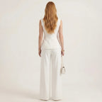 Elegant damedress med vest og rette bukser – ermeløs, skreddersydd sett i to deler-Outfit Sets-Kremfarget-S-Maubaru