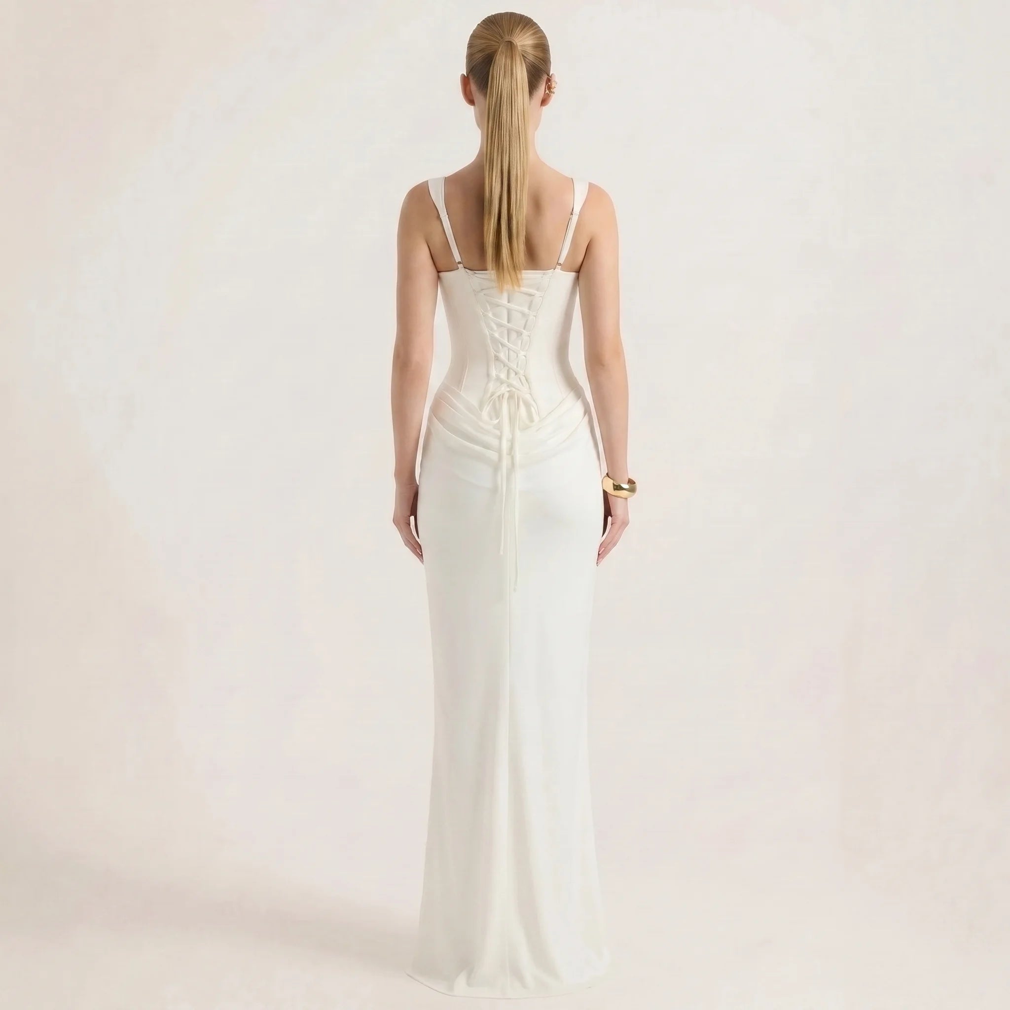 Elegant hvit maxikjole for kvinner – Slim fit ermeløs formell aftenkjole-Dresses-Hvit-XS-Maubaru